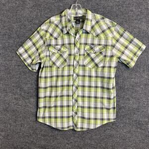 Sporty Plaid Short-Sleeve Dress Shirt - Lime/Gray